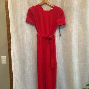 Calvin Klein Red Puff Sleeve Cropped Jumpsuit